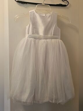 White Tulle Flower Girl Dress by David's Bridal featuring tulle skirt & ribbon
